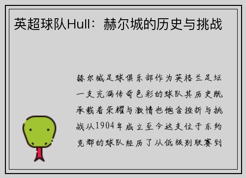 英超球队Hull：赫尔城的历史与挑战